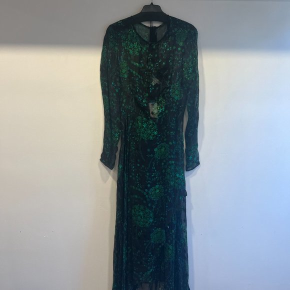 L.K. BENNETT Silk Long Dress (Green and Black) - Picture 4 of 5